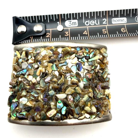 VTG Abalone Shell Chip Inlay Belt Buckle Southwestern Boho Fashion Jewelry - Picture 6 of 6